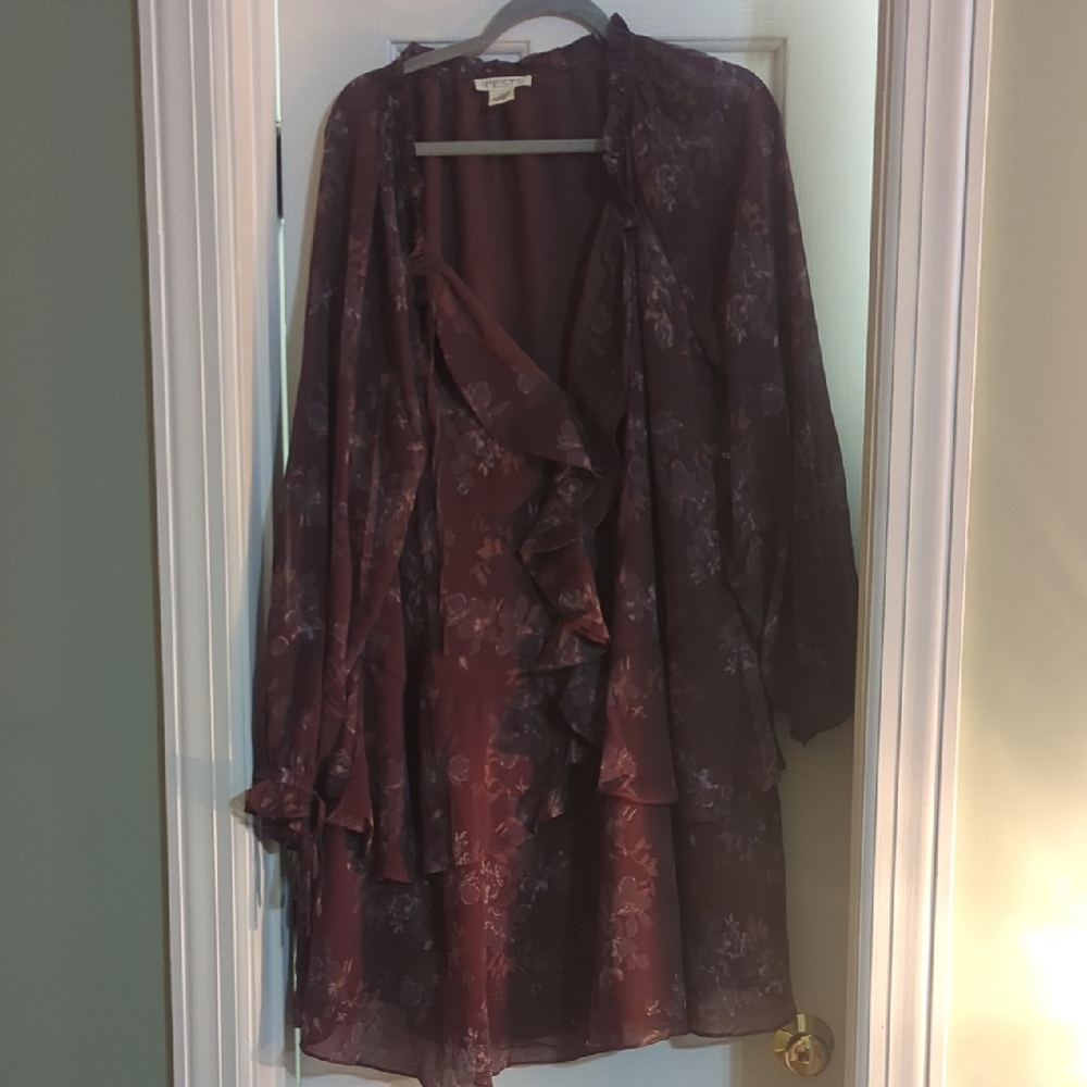 torrid Burgundy Floral Ruffle Wrap Dress